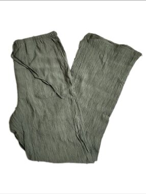 ZARA Pants Green Crinkle Wide Leg Flowy High Waist Lightweight Viscose Size M